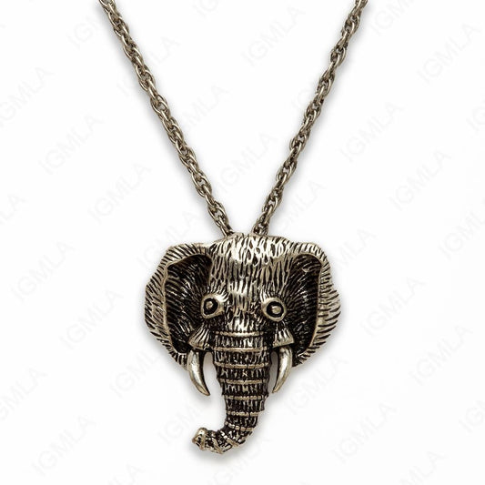 Zinc Alloy Rhodium Plated Elephant Face Necklace