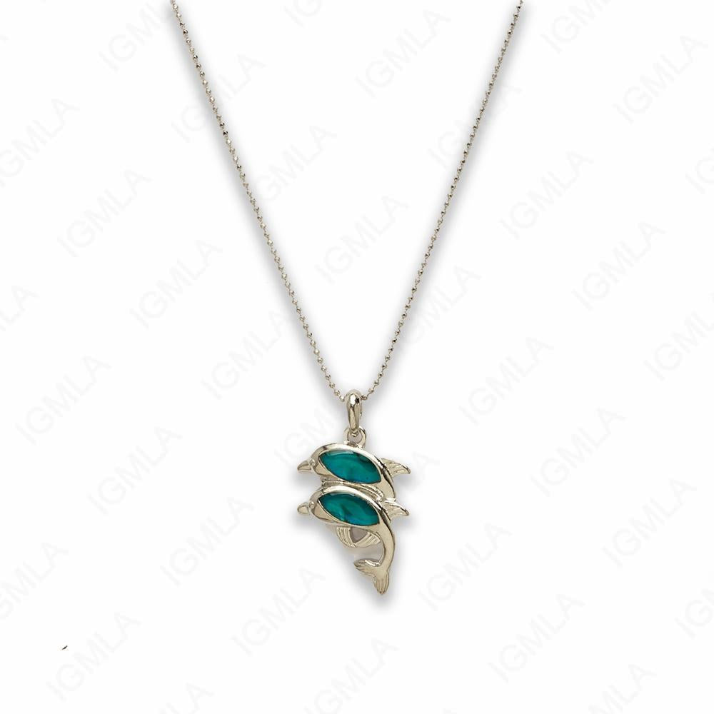 Zinc Alloy Green Pau Shell Double Dolphin Necklace
