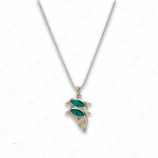 Zinc Alloy Green Pau Shell Double Dolphin Necklace