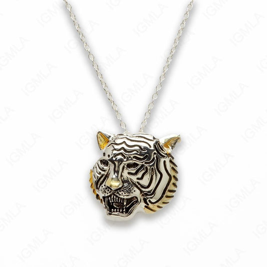 Zinc Alloy Gold and Silver Plated Tiger Face Necklace