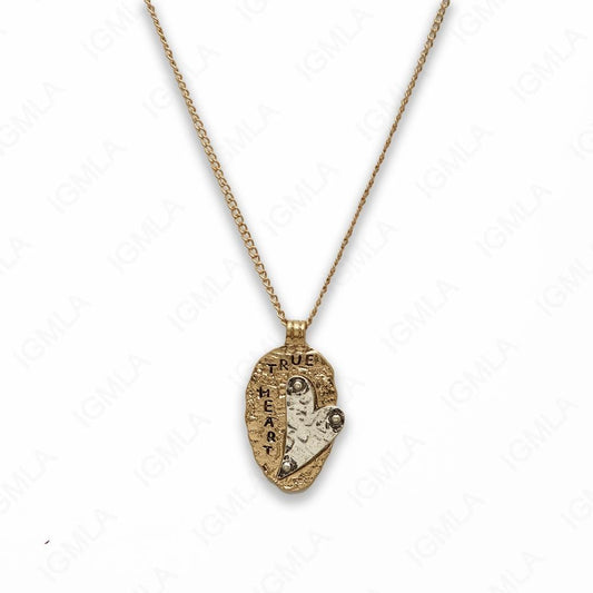 Zinc Alloy True Heart Gold and Silver Plated Oval Necklace