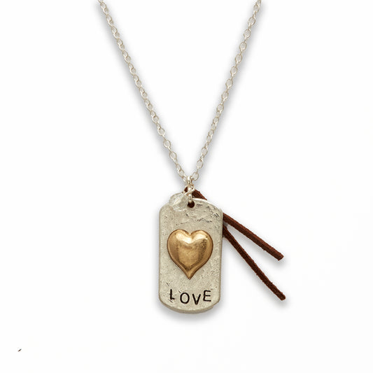Zinc Alloy Love Silver Plated with Gold Heart Rectangle Necklace