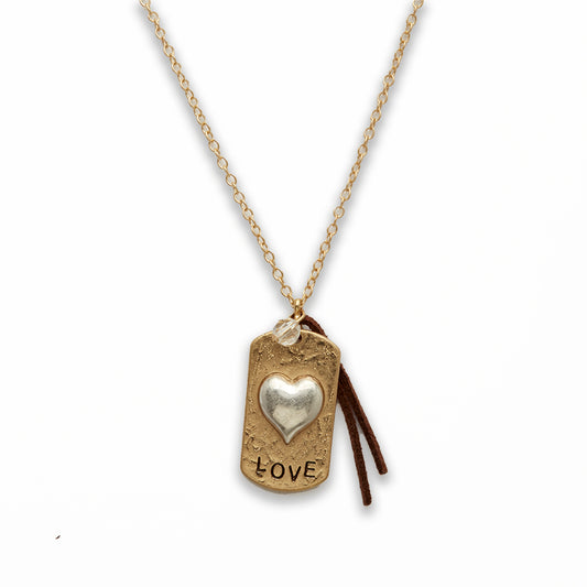 Zinc Alloy Love Gold Plated with Silver Heart Rectangle Necklace