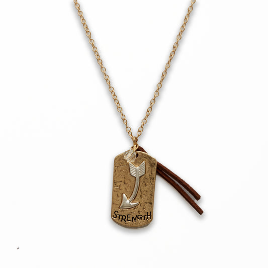 Zinc Alloy Strength Gold with Silver Arrowhead Rectangle Necklace