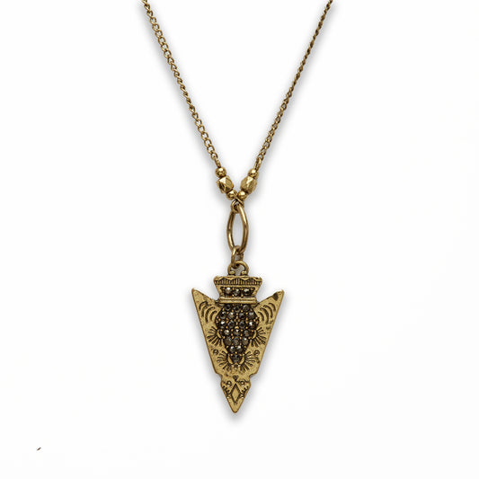 Zinc Alloy Black Rhinestone Gold Plated Arrowhead Necklace
