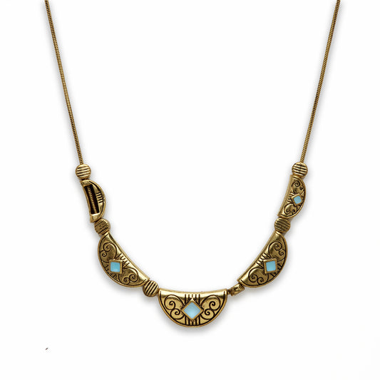 Zinc Alloy Syn Turquoise color W Antique Gold Plated Necklace