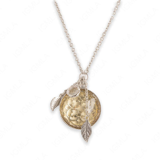 Zinc Alloy Silver Plated W Flower Round Necklace