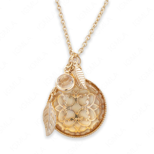 Zinc Alloy Gold Plated W Flower Round Necklace