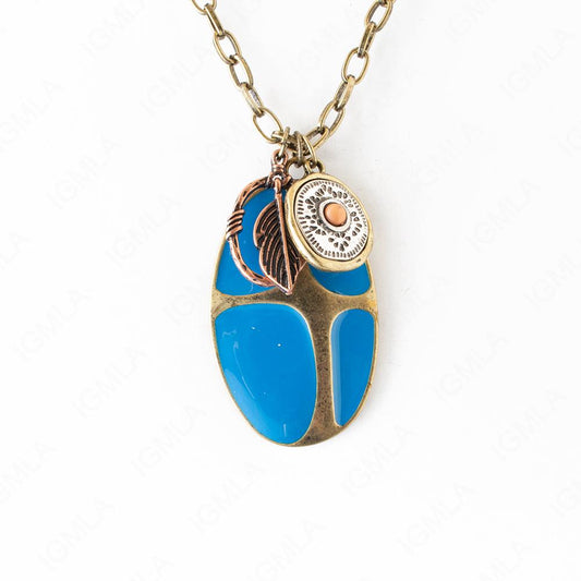 Zinc Alloy Turquoise color charm AntiqueGold Plated Oval Necklace