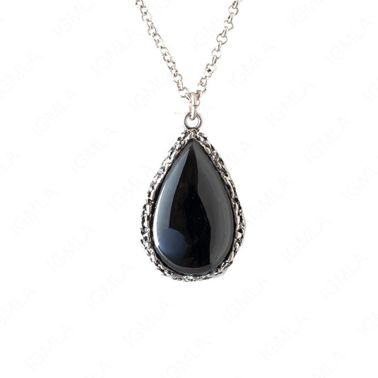 Zinc Alloy Syn Black Rhodium Plated Tear Drop Necklace
