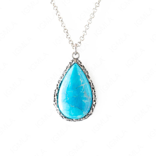 Zinc Alloy Syn Turquoise Rhodium Plated Tear Drop Necklace