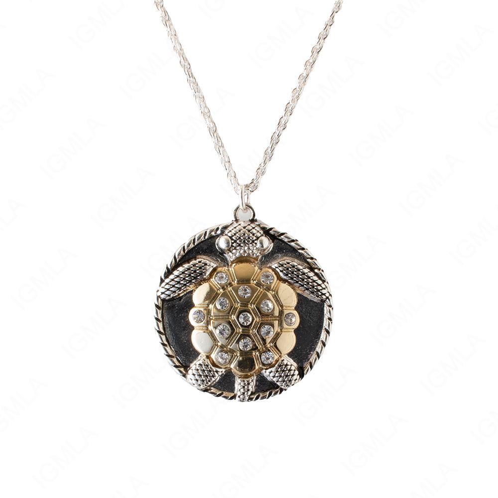 Zinc Alloy Crystal Rhinestone W Gold Flower And Silver Plated Round Turtle Necklace