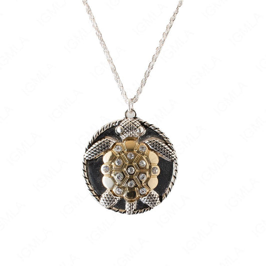 Zinc Alloy Crystal Rhinestone W Gold Flower And Silver Plated Round Turtle Necklace