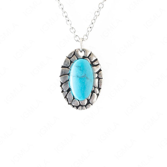 Zinc Alloy Syn Turquoise Rhodium Plated Oval Necklace