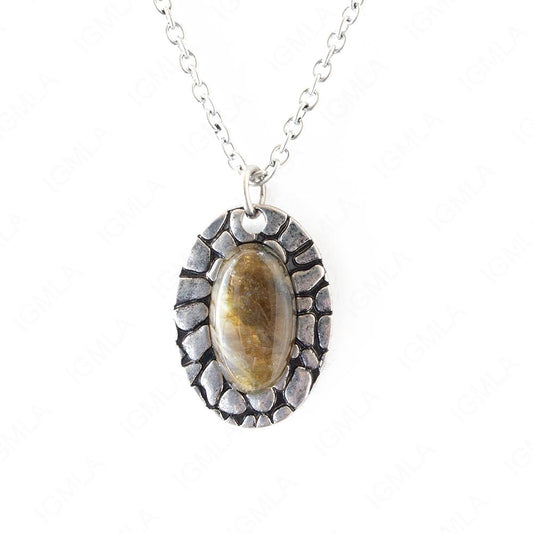 Zinc Alloy Labradorite Rhodium Plated Oval Necklace