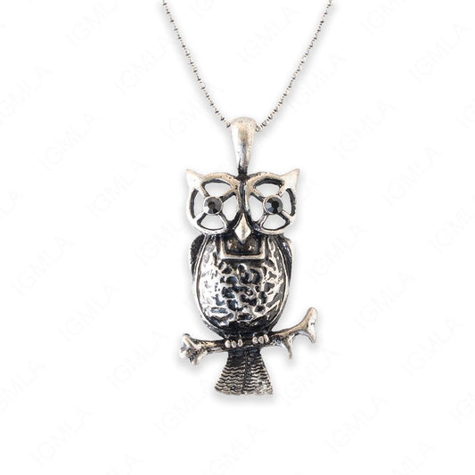 Zinc Alloy Rhodium Plated Owl Necklace