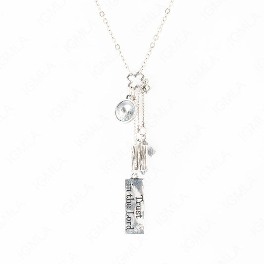 Zinc Alloy Trust The Lord Rhodium Plated Assorted Charm Necklace
