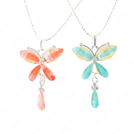 Zinc Alloy Blue & Pink Silver Plated Butterfly Necklace