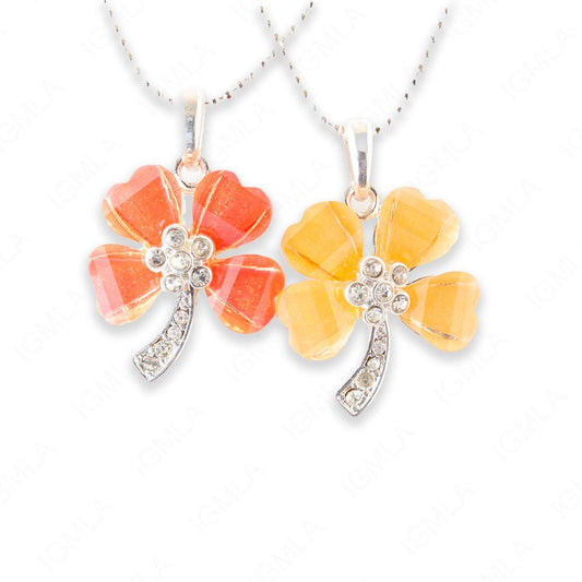 Zinc Alloy Pink & Orange Silver Plated Flower Necklace