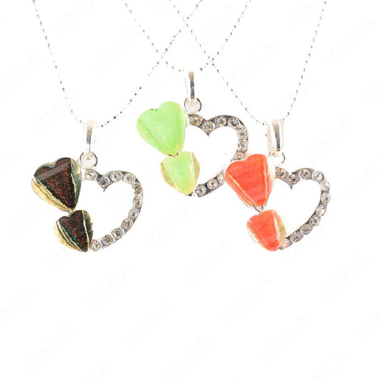 Zinc Alloy Neon Pink & neon Green Silver Plated Heart Necklace