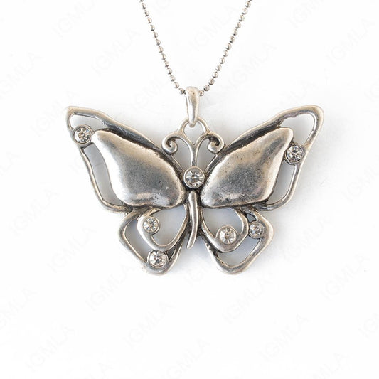 Zinc Alloy Rhinestone Rhodium Plated Butterfly Necklace
