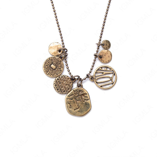 Zinc Alloy Antique Gold Plated Assorted Charm Necklace