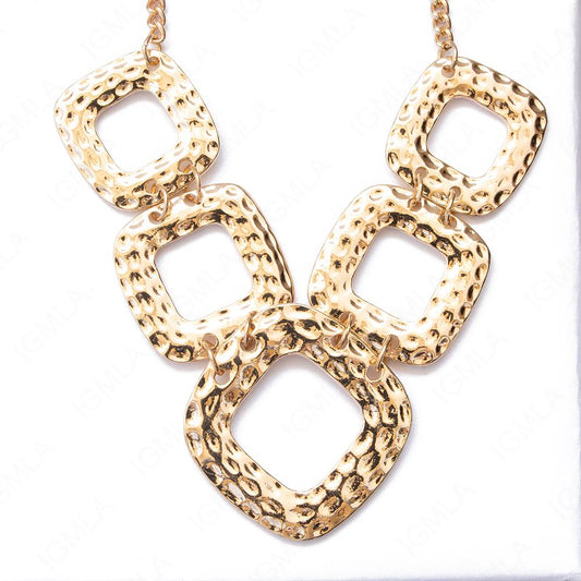 Zinc Alloy Gold Plated Square Necklace