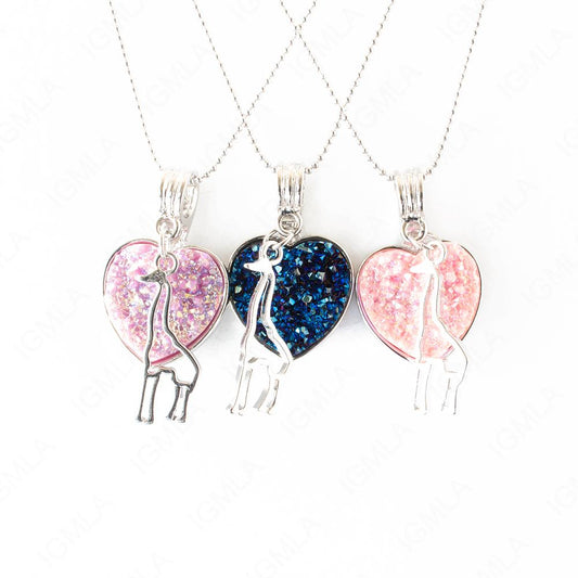 Zinc Alloy Multi, Blue, Pink Giraffe Silver Plated charm Druzy Heart Necklace