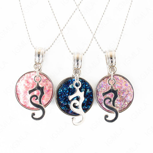 Zinc Alloy Multi, Blue, Pink Sea Horse Silver Plated Charm Druzy Round Necklace