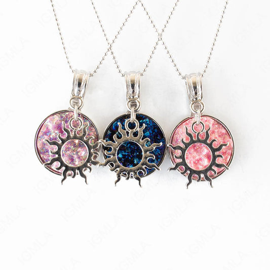 Zinc Alloy Multi, Blue, Pink Sun Silver Plated Charm Druzy Round Necklace