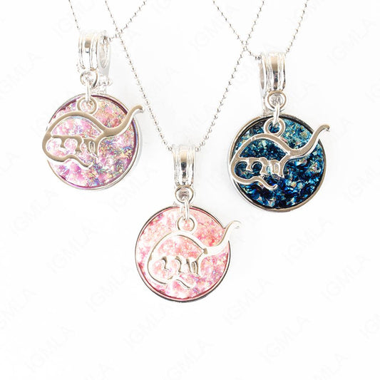 Zinc Alloy Multi, Blue, Pink Dinosaur Silver Plated Charm Druzy Round Necklace