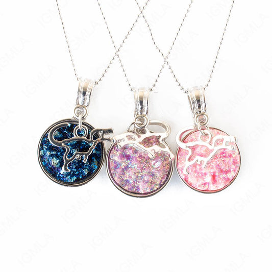 Zinc Alloy Multi, Blue, Pink Dinosaur Silver Plated Charm Druzy Round Necklace