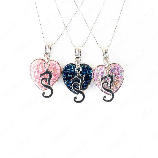 Zinc Alloy Multi, Blue, Pink Sea Horse Silver Plated Charm Druzy Heart Necklace