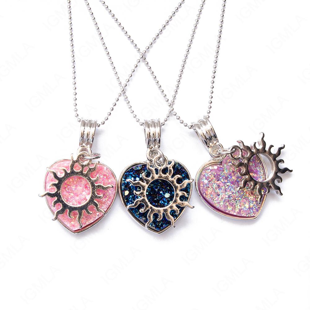 Zinc Alloy Multi, Blue, Pink Sun Silver Plated Charm Druzy Heart Necklace