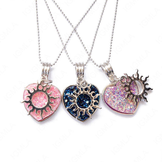 Zinc Alloy Multi, Blue, Pink Sun Silver Plated Charm Druzy Heart Necklace