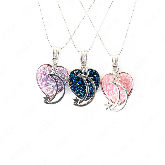 Zinc Alloy Multi, Blue, Pink Half Moon Star Silver Plated Charm Druzy Heart Necklace