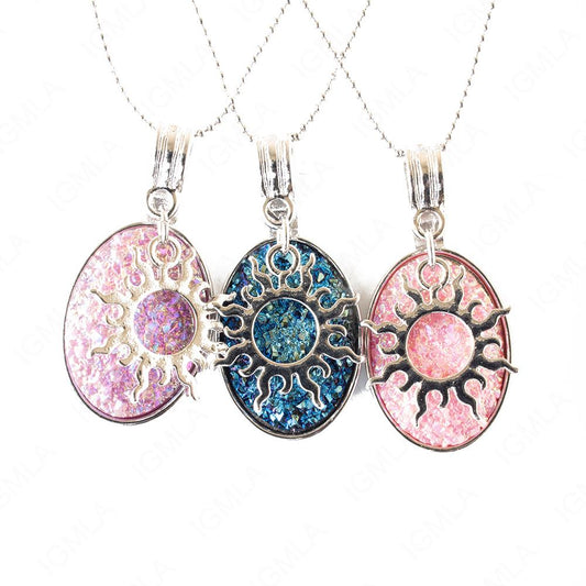 Zinc Alloy Multi, Blue, Pink Sun Silver Plated Charm Druzy Oval Necklace