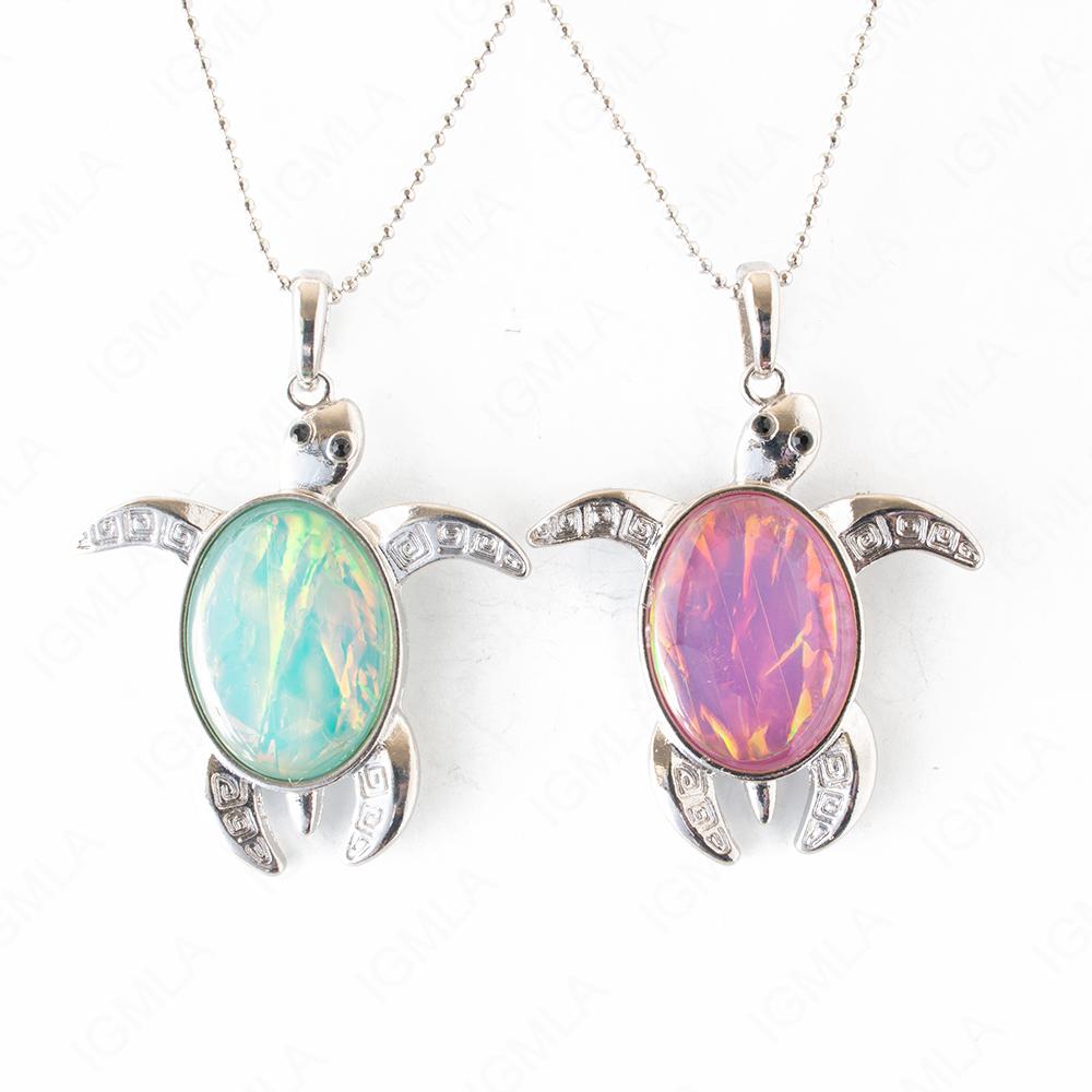 Zinc Alloy Pink, Blue Turtle Oval Necklace
