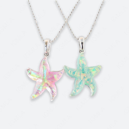 Zinc Alloy Pink, Blue Star Oval Necklace