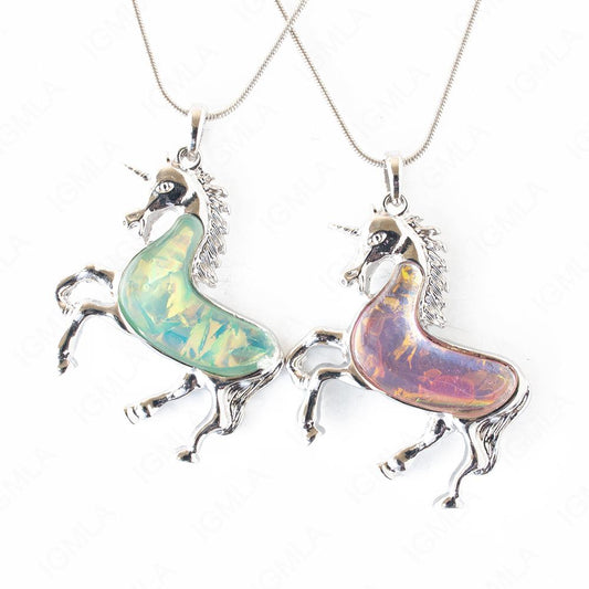 Zinc Alloy Pink, Blue Unicorn Oval Necklace