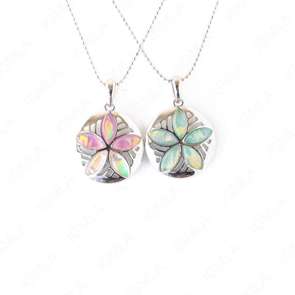 Zinc Alloy Pink, Blue Flower Oval Necklace