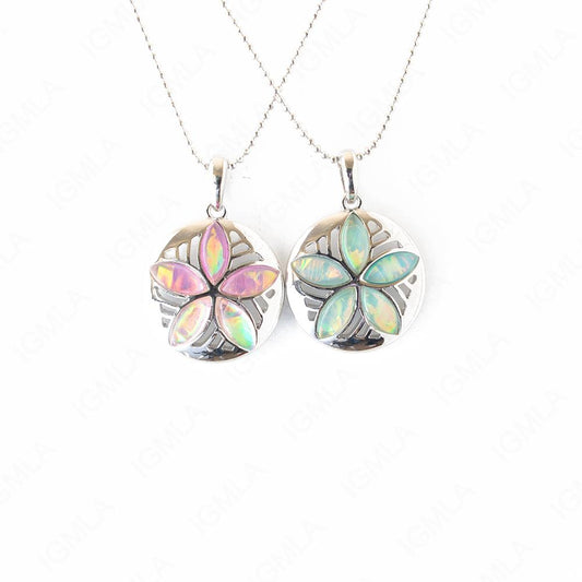 Zinc Alloy Pink, Blue Flower Oval Necklace