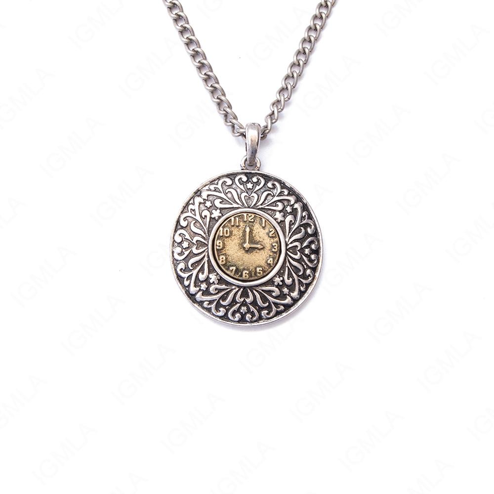 Zinc Alloy Clock Rhodium, Antique Gold Plated Round Necklace
