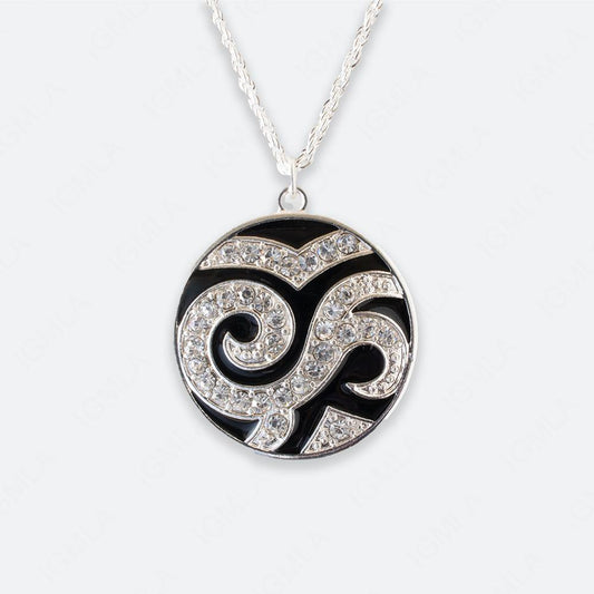 Zinc Alloy Black W Rhinestone Silver Plated Round Necklace