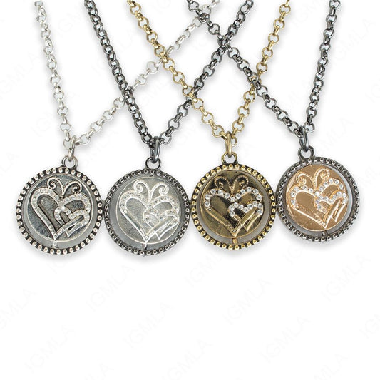 Zinc Alloy Heart Mom W Rhinestone Antique Gold, Gun Metal, Silver Plated Round Necklace