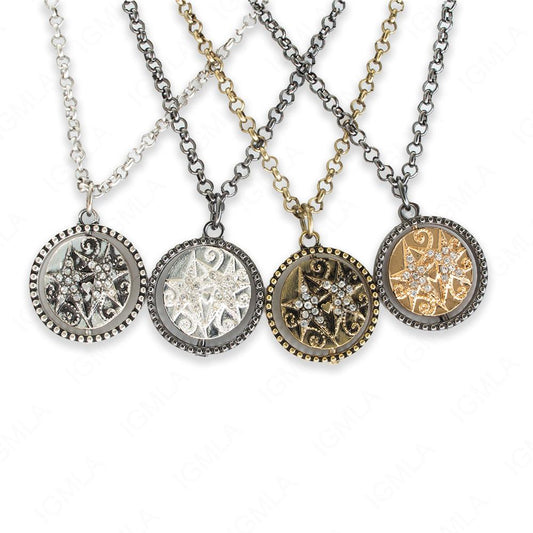 Zinc Alloy Double Star Sisters W Rhinestone Antique Gold, Gun Metal, Rhodium Plated Round Necklace