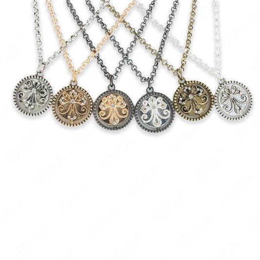 Zinc Alloy Cross Faith W Rhinestone Gold, Antique Gold, Gun Metal, Rhodium, Silver Plated Round Necklace