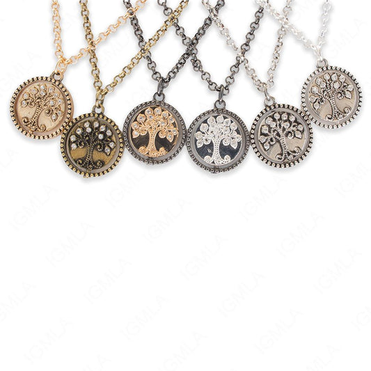 Zinc Alloy Tree Of Life Family W Rhinestone Gold, Antique Gold, Gun Metal Rhodium, Silver Plated Round Necklace