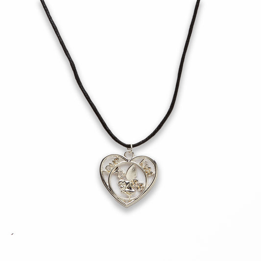 Zinc Alloy Love, Kiss W Wax Cord Silver Plated Heart Necklace