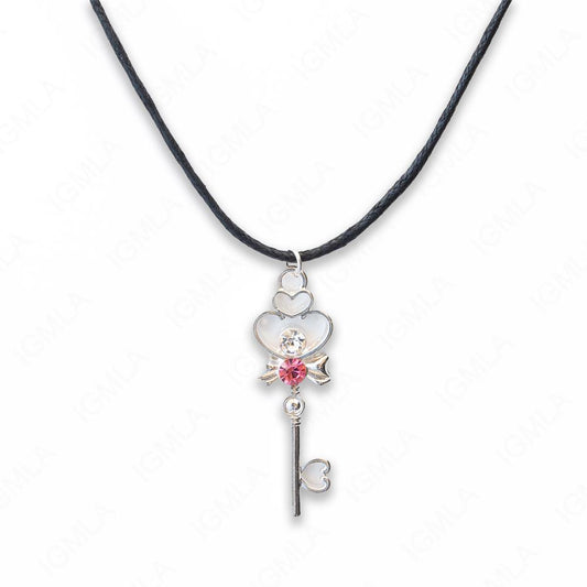 Zinc Alloy Pink, Clear Rhinestone Silver Plated W Black Cord Heart Key Necklace